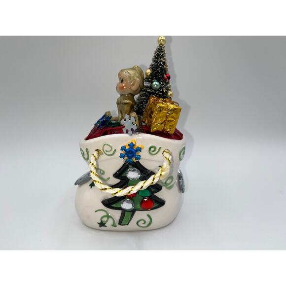 Vintage Ceramic Christmas Elf Pixie Spreading a little holiday Pixie Dust ! OOAK - Picture 6 of 16